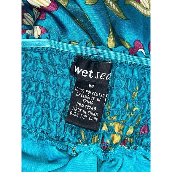 Vtg Y2K Wet Sea Satin Babydoll Mini Slip Dress MED Teal Purple Floral Smocked - Picture 11 of 11